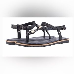 NEW Sorel Ella T-Strap Black Sandals 7.5